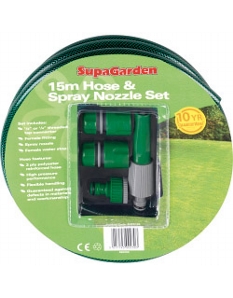SupaGarden Hose & Spray Nozzle Set 15m