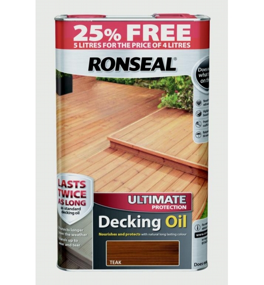 Ronseal Ultimate Protect Decking Oil 4L + 25% Free Teak