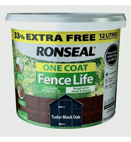 Ronseal One Coat Fence Life 12L Tudor Black Oak