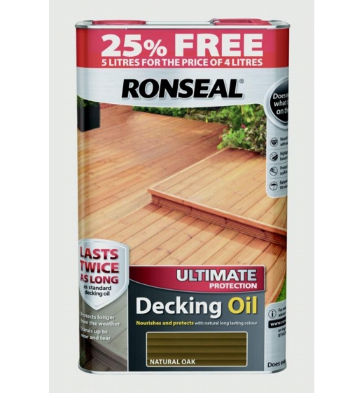 Ronseal Ultimate Protect Decking Oil 4L + 25% Free Natural Oak