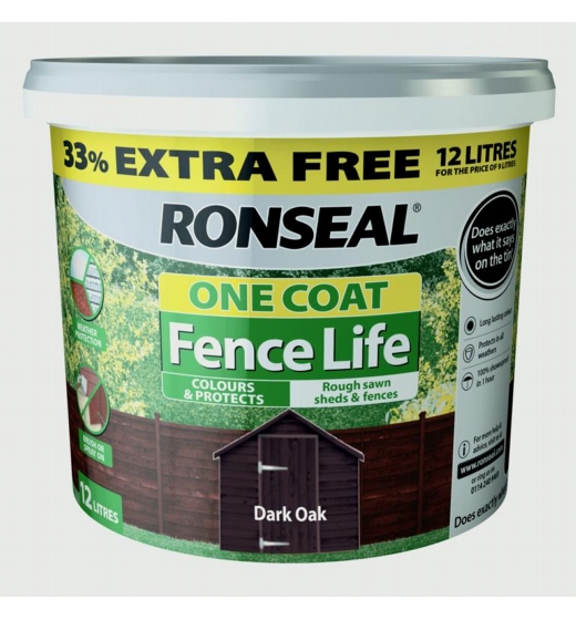 Ronseal One Coat Fence Life 12L Dark Oak