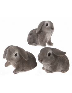 Decoris Poly Rabbit Grey 3 Assorted Designs