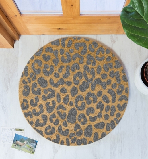 Grey Leopard Print Circle Doormat