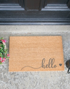 Hello Scribble Heart Grey Doormat 