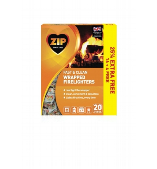Zip Fast & Clean Wrapped Firelighters Pack 16 Plus 25% Free