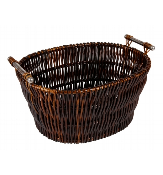 Hearth & Home Dark Wicker Basket With Chrome Handles 