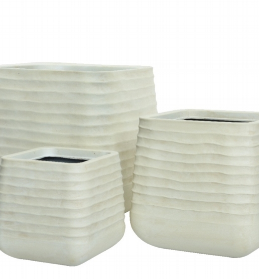 Kaemingk Lennox Plastic Cylinder Planter Set of 3 Small, Medium & Large Off White