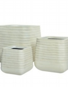 Kaemingk Jamie Square Plastic Planter Set of 3 Small, Medium & Large Off White